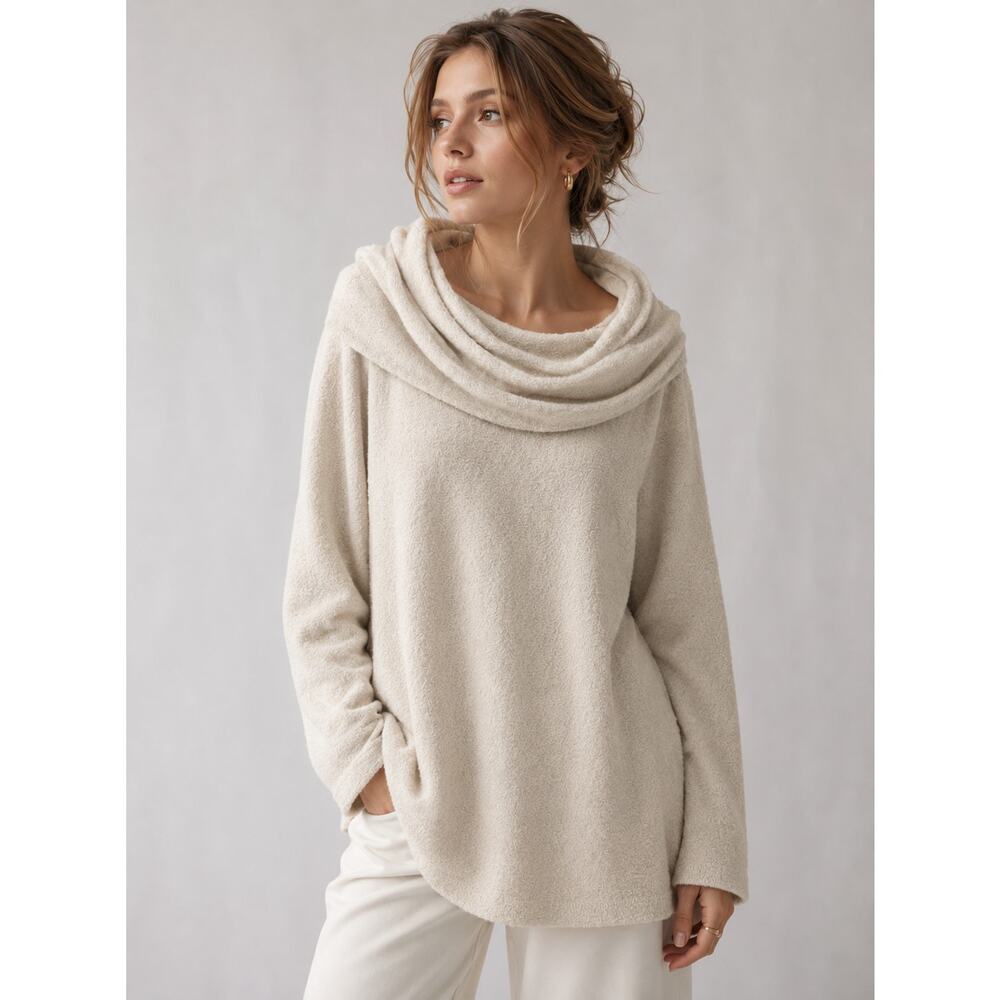 Barefoot Dreams CozyChic Ultra Lite Coastal Cowl Neck Tunic Sweater NWT 1X Sand